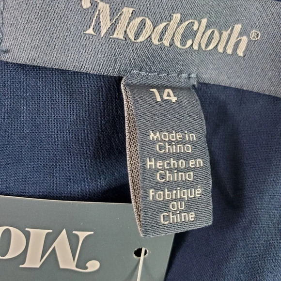 Modcloth Definitively Darling Fit and Flare Dress Womens 14 Blue Plaid Retro Fab - Picture 10 of 16